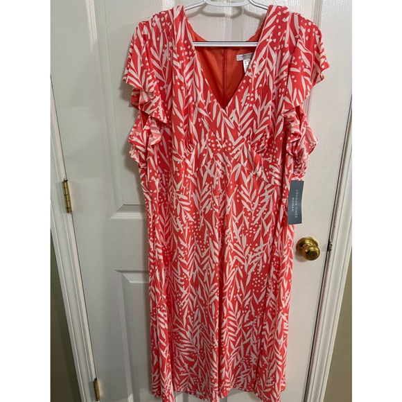 🔵 London Times Red and White Ruffle Sleeve Dress Size 20W NWT - Picture 4 of 11